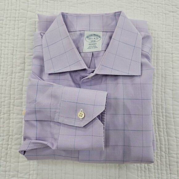 Brooks Brothers Regent Shirt Size 15 1/2 - 4/5 Lilac Windowpane Non-Iron EUC - Picture 16 of 16